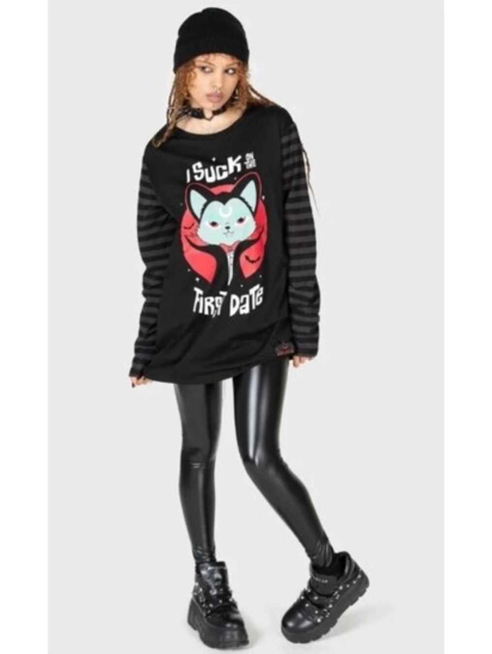 Killstar Purrrfect Pairing Stripe Long Sleeve Top Shirt I Suck On The First Date